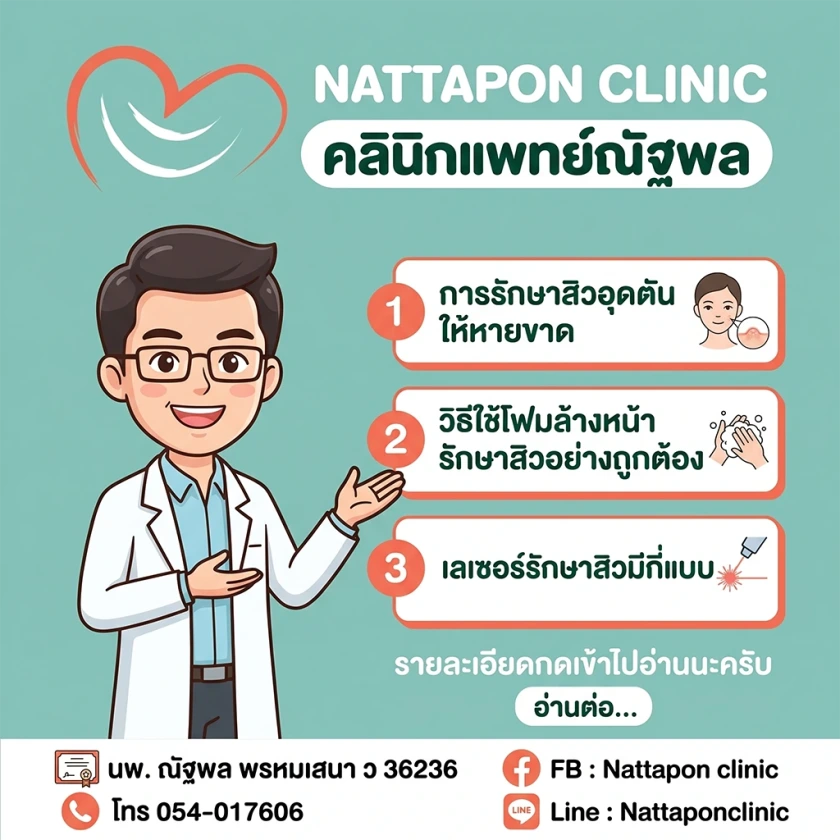 คลินิกแพทย์ณัฐพล ลำปาง รักษาสิว ฉีดสิว ฉายแสง รอยดำ รอยแดง แผลเป็นนูน คีลอยด์ IPL 