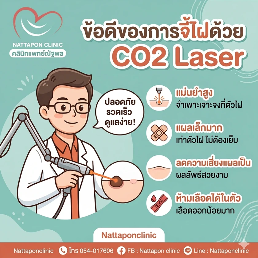 ข้อดีของการจี้ไฝด้วย CO2 Laser คลินิกแพทย์ณัฐพลลำปาง เลเซอร์ไฝ ขี้แมลงวัน สิวอุดตัน สิวหิน หูด ตาปลา ติ่งเนื้อ กระเนื้อ ต่อมไขมัน