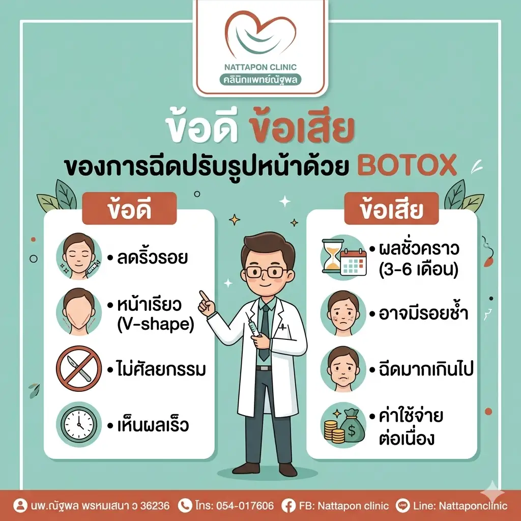 ข้อดี ข้อเสีย ของการฉีดปรับรูปหน้าด้วย BOTOX คลินิกแพทย์ณัฐพล ลำปาง