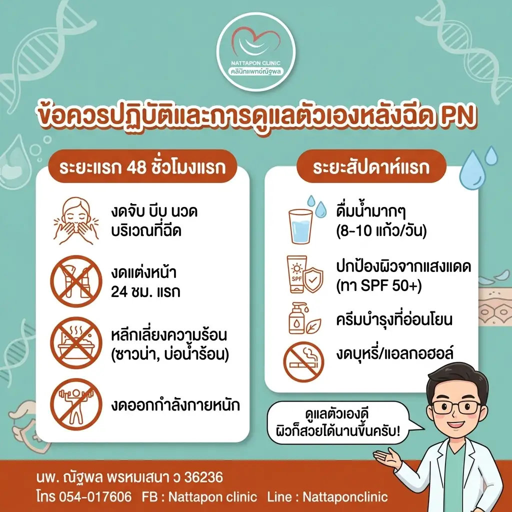 คลินิกแพทย์ณัฐพล ลำปาง ข้อควรปฏิบัติและการดูแลตัวเองหลังฉีด PN